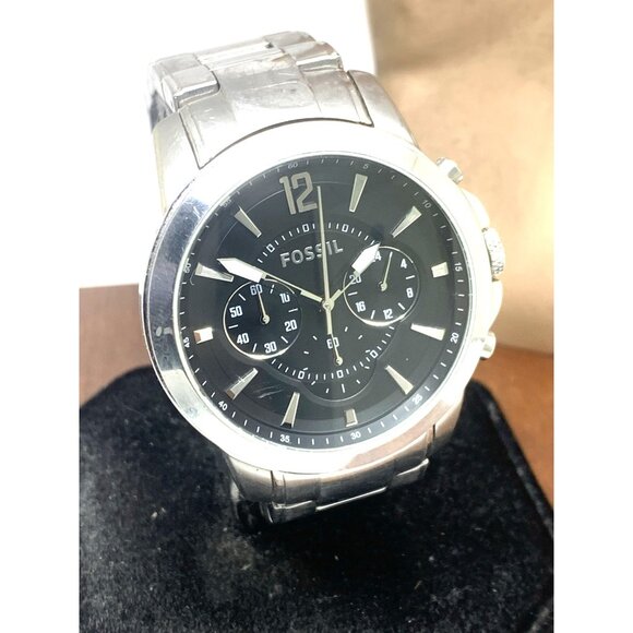 Fossil Men's Watch FS4532 Quartz Chronograph Black Dial Silver Steel 44mm USED - Picture 13 of 14
